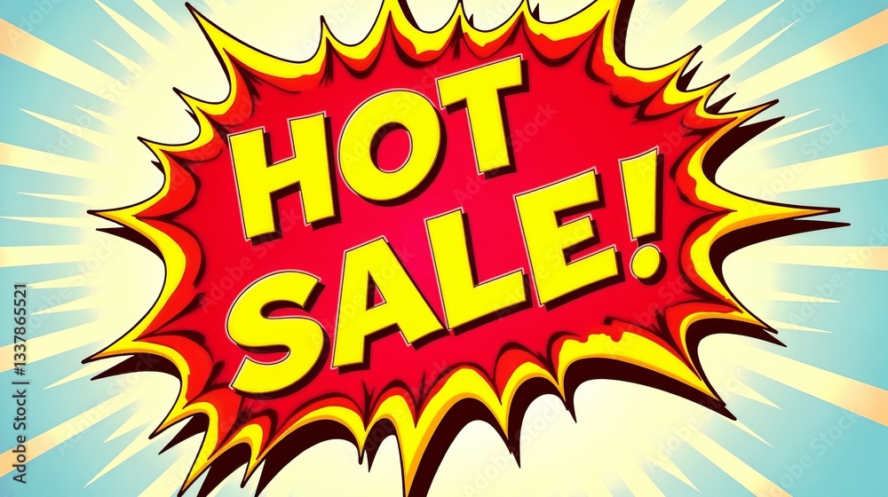 Bold graphic announcing a hot sale event with vibrant colors and dynamic design to capture attention in a retail setting Bold graphic announcing a hot sale event with vibrant colors and dynamic design to capture attention in a retail setting