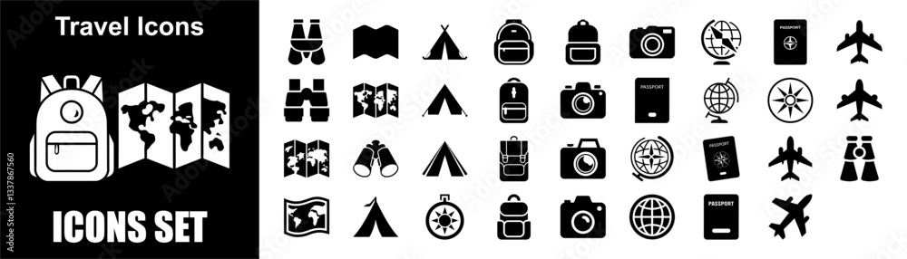 Naklejka premium Travel & Tourism Icon Set – Vacation & Adventure Symbols