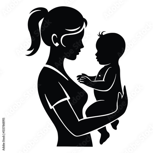 Bobysitter Silhouette, Vector, Icon, Logo, White Background.