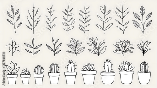Nature's Essence: Hand-Drawn Foliage and Flora