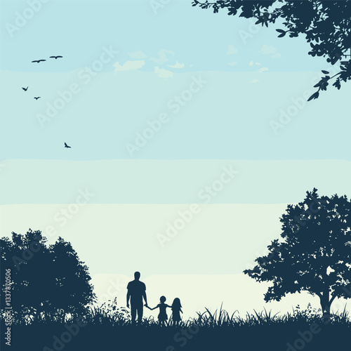 Minimalist Nature Scene with People Under a Tree