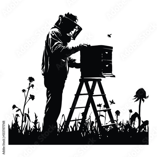 Beekeeping Silhouette, Vector, Icon, Logo, White Background.