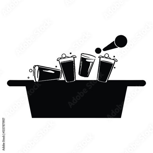 Beer Pong Silhouette, Vector, Icon, Logo, White Background.