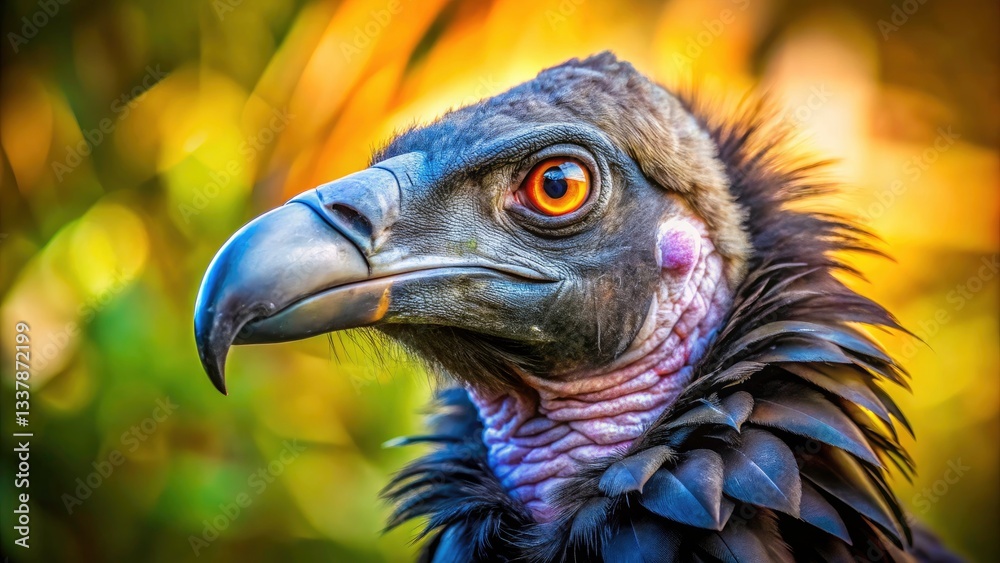 Fototapeta premium Panoramic Black Vulture Close-Up: Majestic Bird of Prey Photography