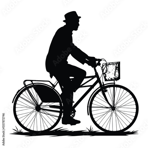 Bicycling Silhouette, Vector, Icon, Logo, White Background.