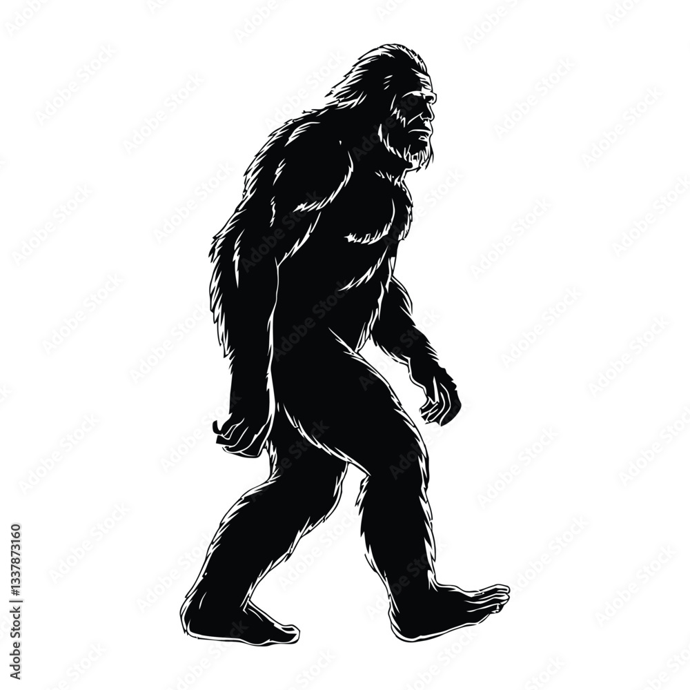 Obraz premium Bigfoot Silhouette, Vector, Icon, Logo, White Background.