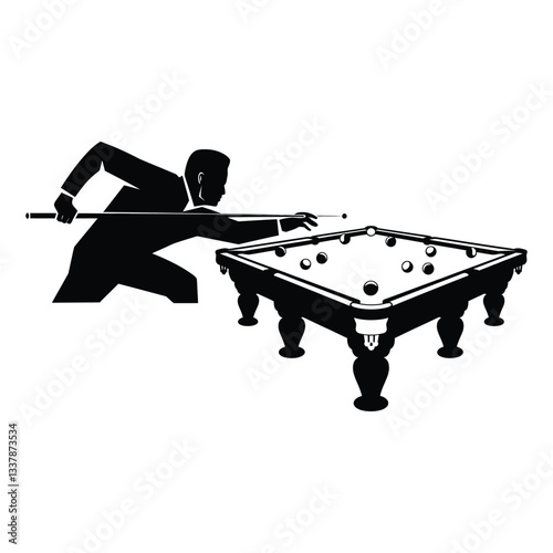 Billiards Silhouette, Vector, Icon, Logo, White Background.