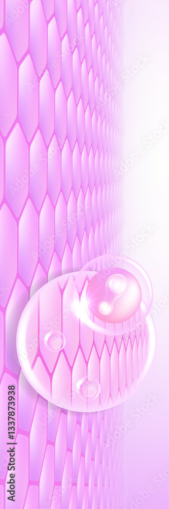 Fototapeta premium Probiotic and Hyaluronic acid skin solutions ad, pink collagen, and vitamin serum drops with cosmetic advertising background ready to use illustration vector.