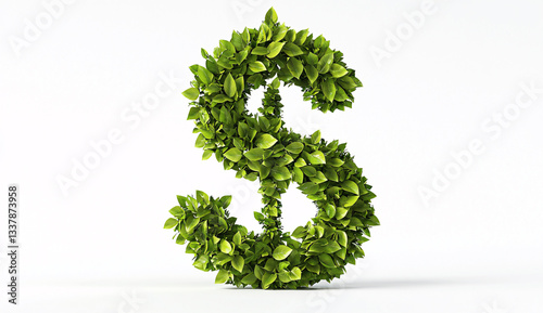 Dollar Symbol Composed of Green Leaves Indicating Sustainable Investment and Environmental Responsibility
