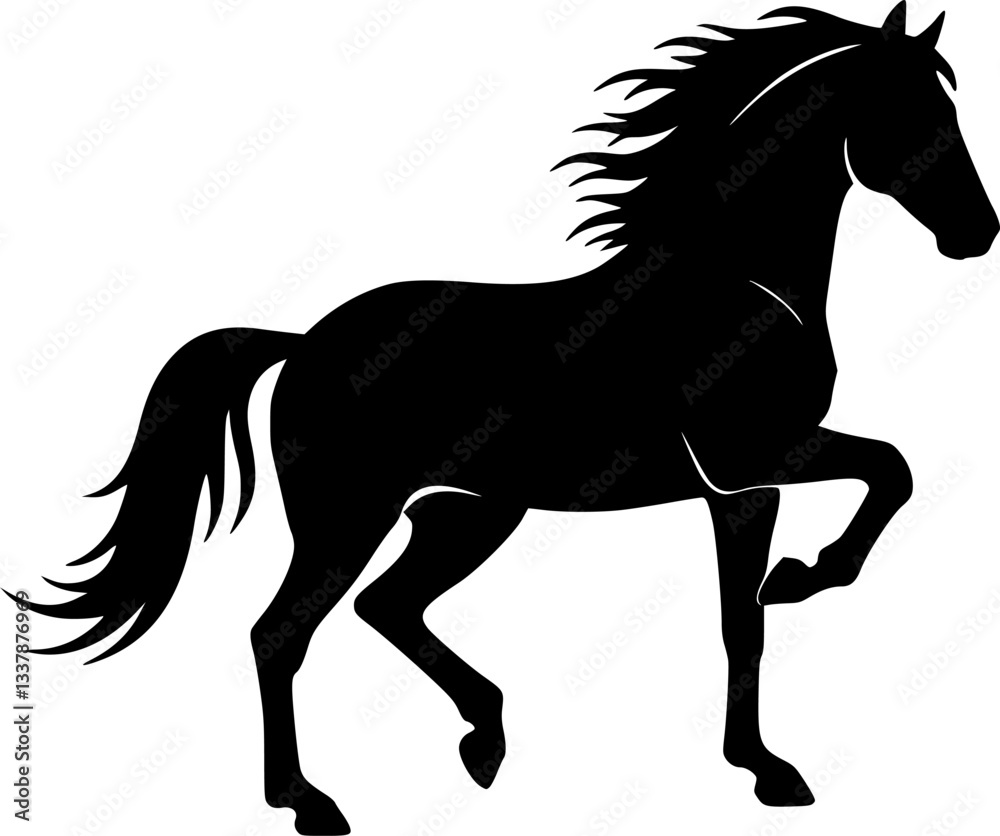 Obraz premium Running horse black silhouette set. Vector illustration 