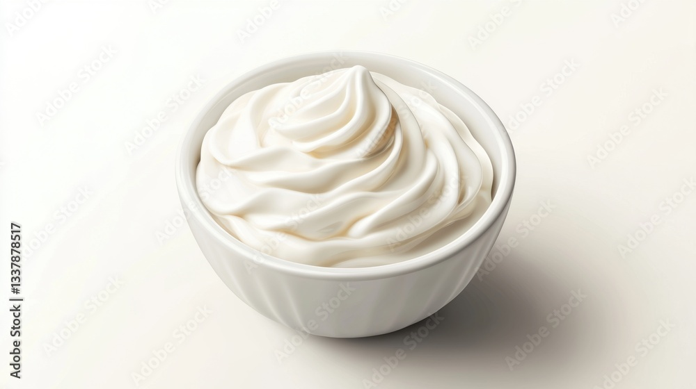 Creamy Whipped Topping in a Soft White Bowl on a Neutral Background Creamy Whipped Topping in a Soft White Bowl on a Neutral Background