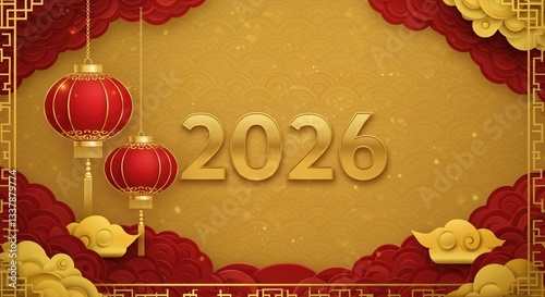 2026 Chinese New Year Celebration Gold Red Lanterns Festive Background Design