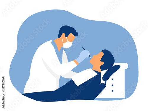 Dentist examining a patient. Vector illustration in flat style.