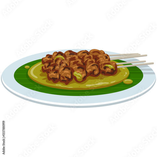 Sate Padang Indonesian Traditional Satay Vector Illustration