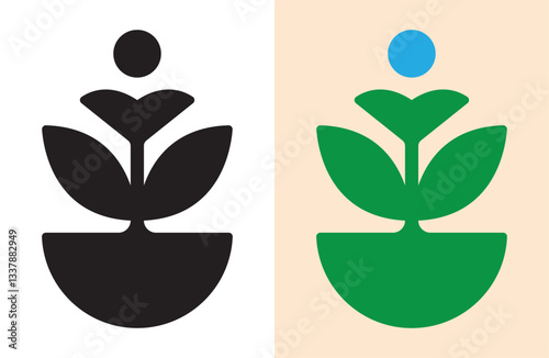 Green Leaf Plant Natural Eco Icon Symbol Logo in Modern Minimal Flat Illustrative Style Design