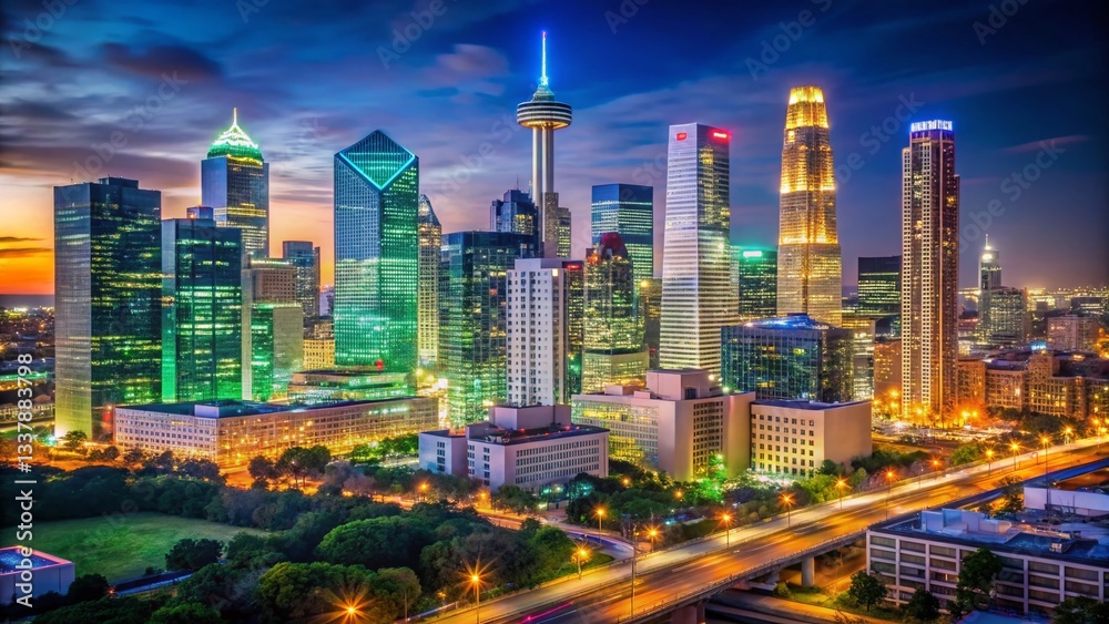 Fototapeta premium Urban Exploration: Dallas Downtown Skyline, Texas - Night Photography