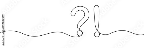 Exclamation and question marks icon line continuous drawing vector. Hand drawn Editable stroke. Question marks icon. Continuous outline of question.