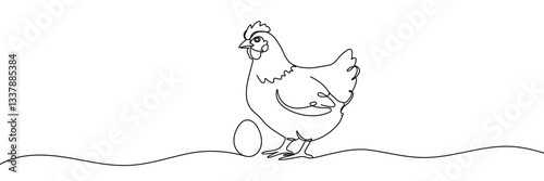 Single continuous line drawing a mother hen chicken. Hand drawn Editable stroke