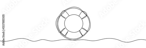 One continuous line drawing of Lifebuoy. Hand drawn Editable stroke