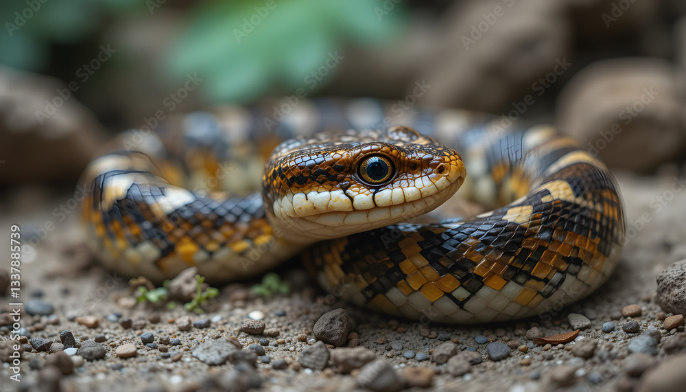 Close-Up of a Beautifully Patterned Snake in Its Natural Habitat Close-Up of a Beautifully Patterned Snake in Its Natural Habitat