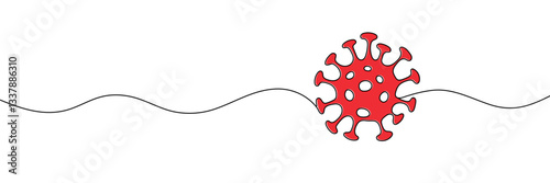 Continuous one line drawing virus sign. Hand drawn Editable stroke vector