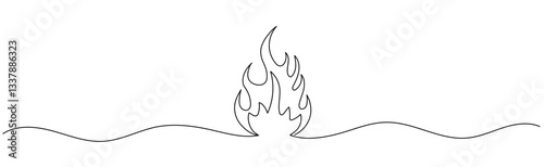 Fire flame one continuous line drawing. Abstract black and white minimal single line art, Flame in continuous one line drawing. Editable stroke