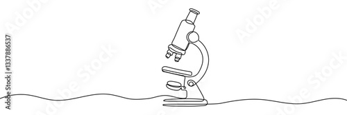 Continuous one line drawing of microscope. Hand drawn Editable stroke