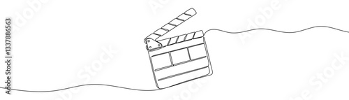 One continuous line drawing of film clapperboard. Outline Editable stroke. Doodle vector illustration