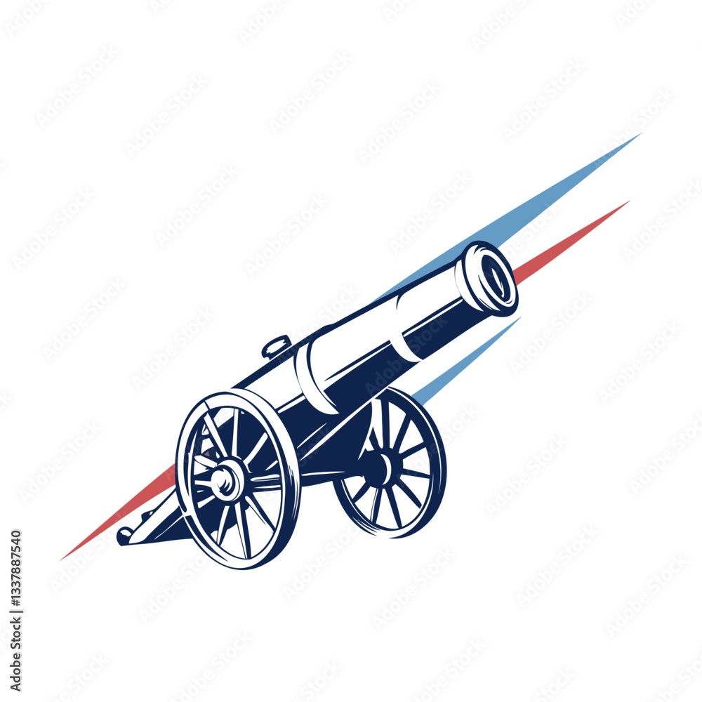 Fototapeta premium Old cannon silhouette Vector illustration Isolated on a transparent background