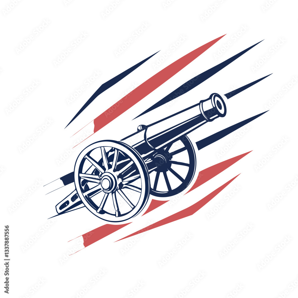 Fototapeta premium Old cannon silhouette Vector illustration Isolated on a transparent background