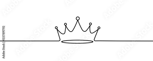 One-line continuous crown drawing and outline the crown symbol art of king and majesty vector illustration