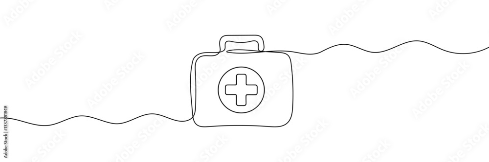 Continuous one line drawing of first aid kit box. simple medical box line art vector illustration. Continuous one line drawing of first aid kit box. simple medical box line art vector illustration.