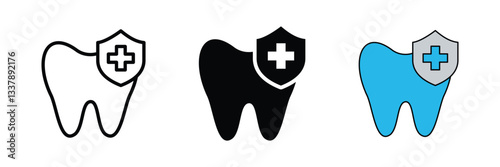 Dental teeth protection icon vector. Tooth care shield safety symbol flat icon
