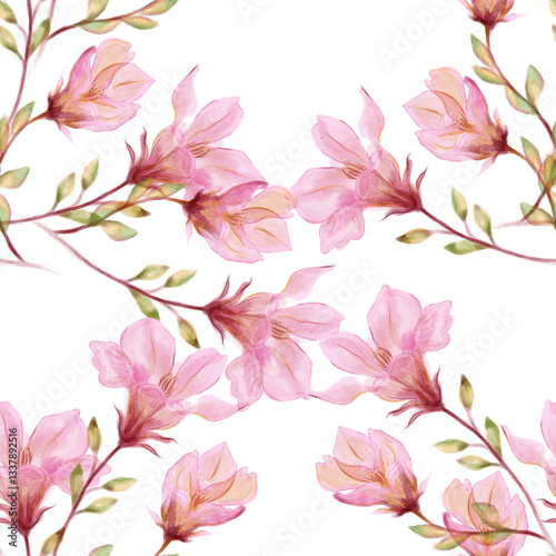 seamless pink floral pattern on white background 