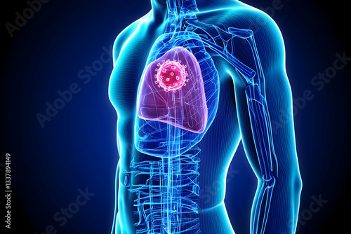 3D medical illustration of virus affecting human lung