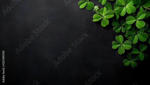 Fresh green clover sprigs on dark background