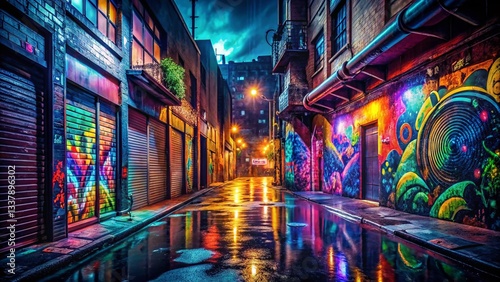 Vibrant Graffiti Art Illuminates Urban Night - Stock Photo