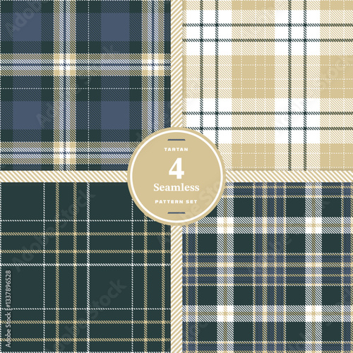 Cream Bisque Tartan patterns fabric texture. Modern Ivory White Seamless Tartan