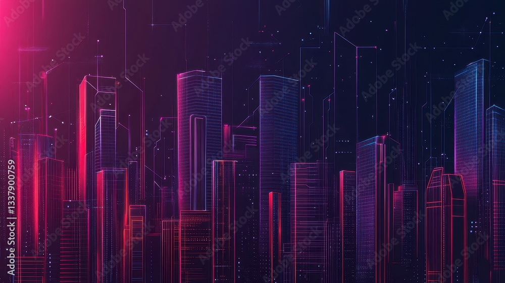 Fototapeta premium Futuristic Cityscape Neon Glow Skyline