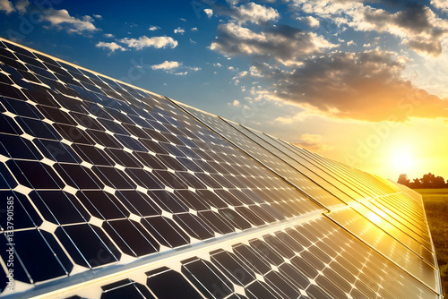 Sunset solar panels energy field renewable