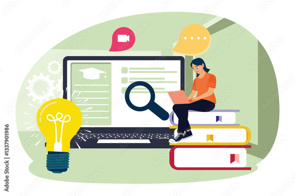 Concept of e-learning, online education at home. Concept of e-learning, online education at home.