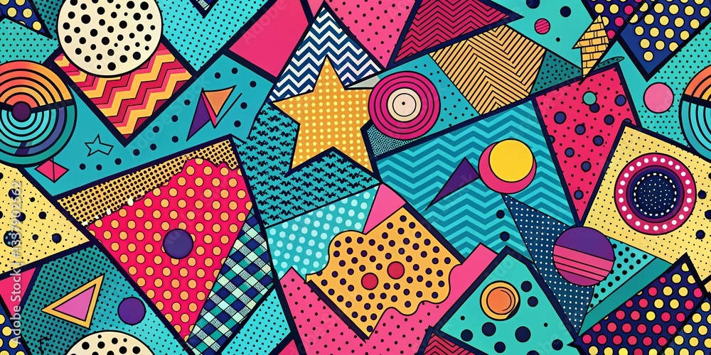 Fototapeta premium Vibrant Pop Art Abstract Background: Colorful Spotty Memphis Design