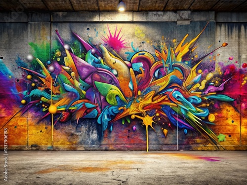 Vibrant Street Art: Colorful Concrete Wall Mural - Urban Artistic Explosion