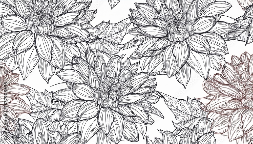 custom made wallpaper toronto digitalSeamless pattern with hand-drawn dahlia flowers. floral seamless pattern