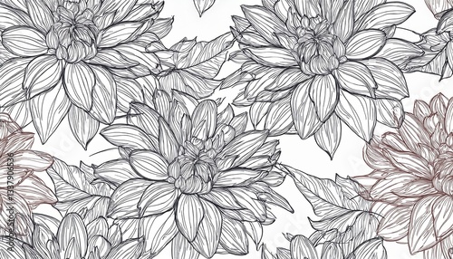 Wallpaper Mural Seamless pattern with hand-drawn dahlia flowers. floral seamless pattern  Torontodigital.ca