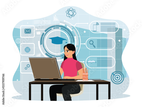 E-learning education, internet lessons and online webinar.