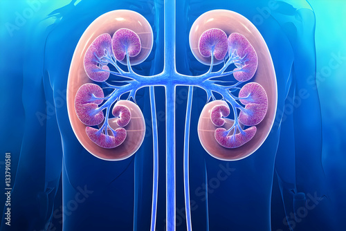 3D Human Kidneys Anatomy medical illustration