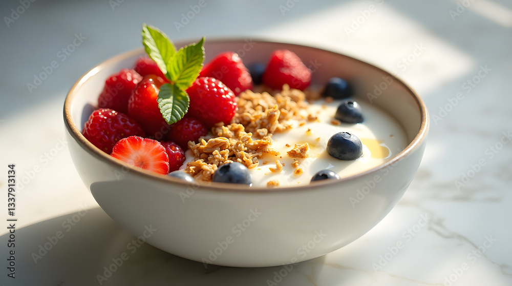Healthy Breakfast Bowl with Berries, Greek Yogurt, Granola & Honey Healthy Breakfast Bowl with Berries, Greek Yogurt, Granola & Honey