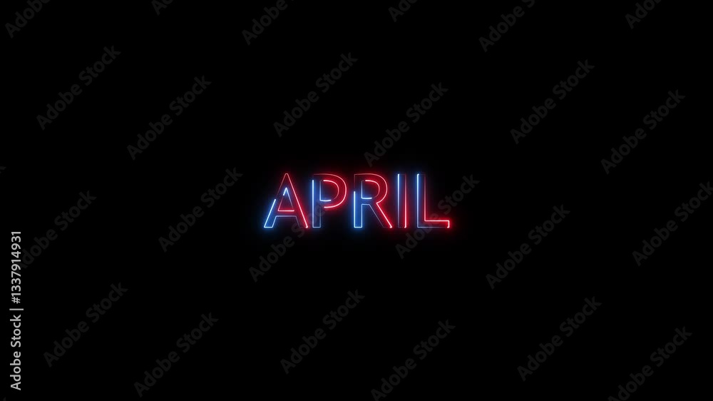 Glowing colorful light neon text month of april. Abstract glowing april month neon line background. Glowing colorful light neon text month of april. Abstract glowing april month neon line background.