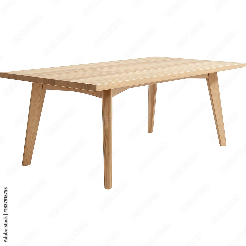 Fototapeta premium Minimalist Wooden Dining Table Isolated on White Background